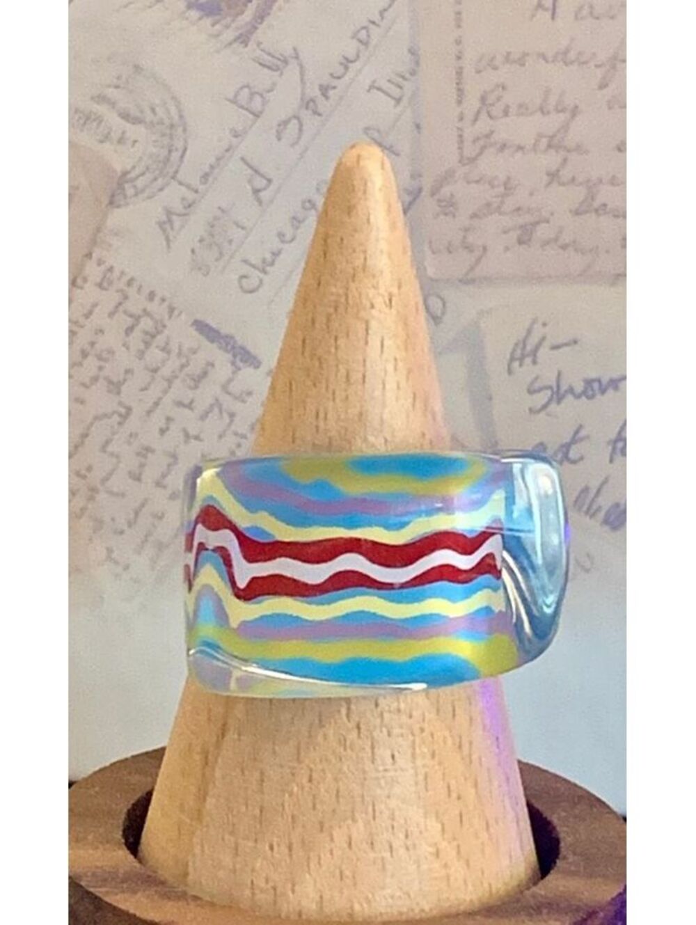y2k Colorful Handmade Resin Ring with Swirly Abstract Design